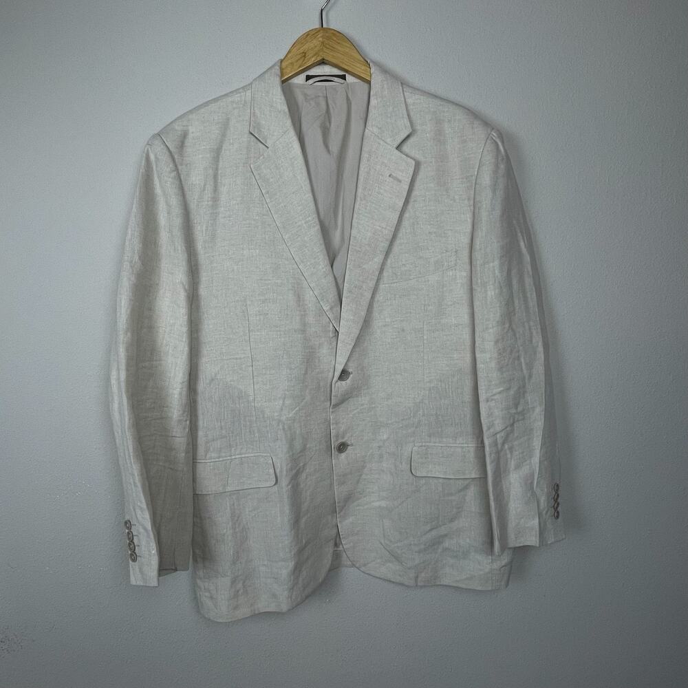 Tasso Elba XL Linen Sport Coat Beige 2-Button Blazer Jacket Lined Classic